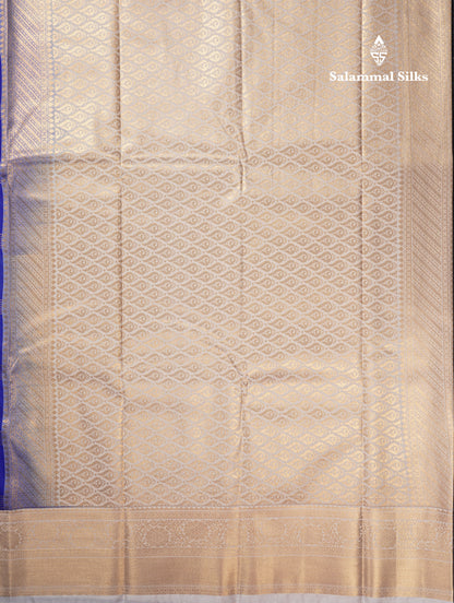 Royal Blue Semi Silk Saree With Contrast Half White Border