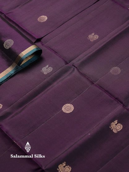 Beautiful Dark Magenta Pure Kanjivaram Soft Silk Saree With Contrast Peacock Blue Blouse