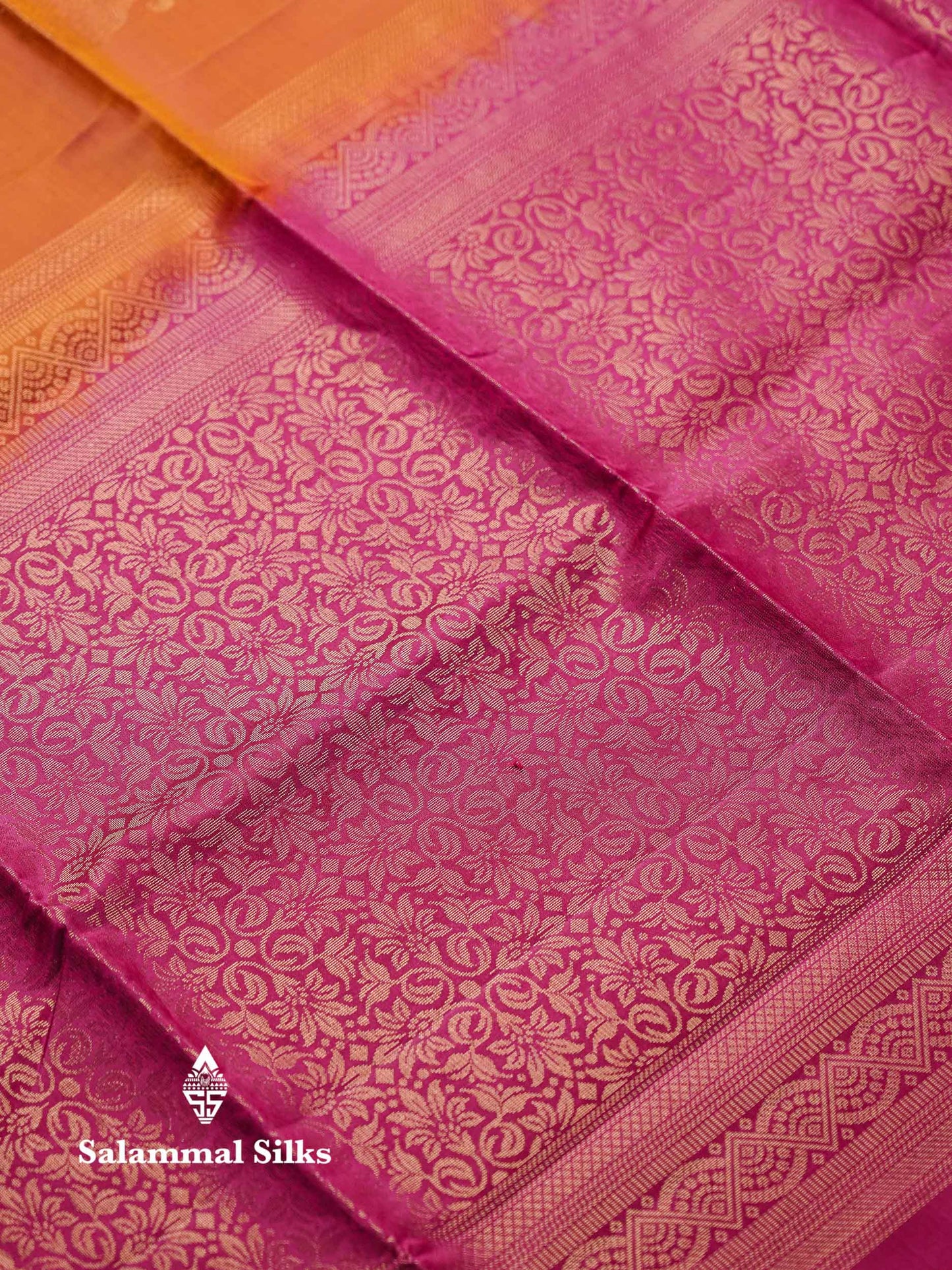 Beautiful Rust Orange Pure Mix Kanjivaram Soft Silk Saree With Contrast Pink Fancy Border