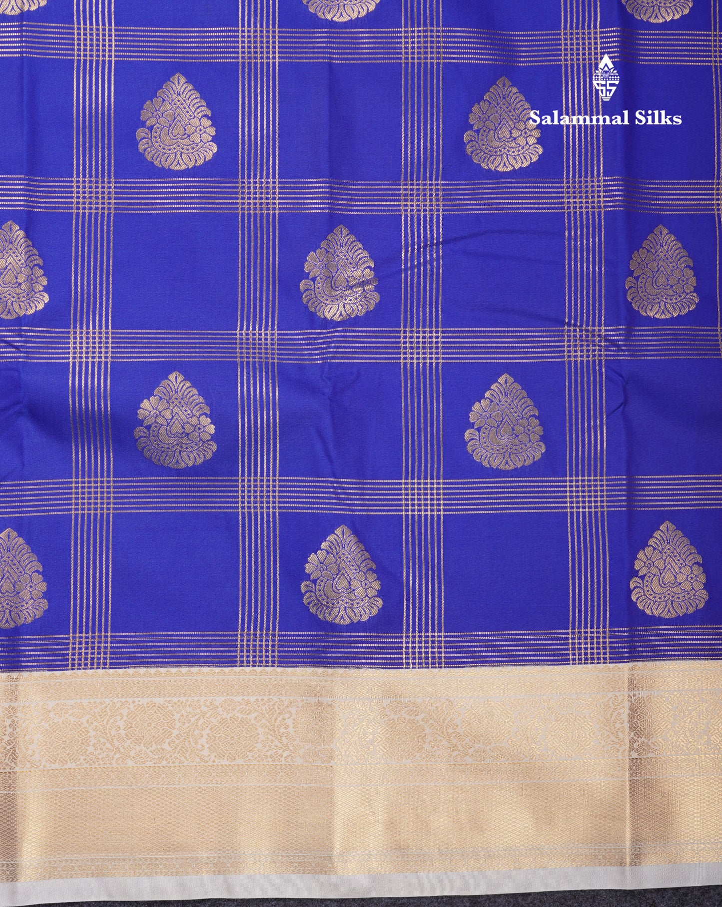 Royal Blue Semi Silk Saree With Contrast Half White Border