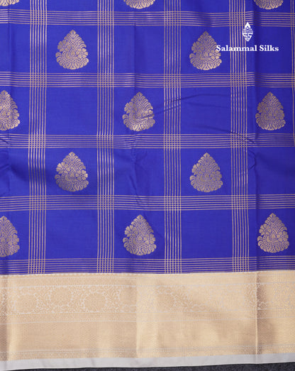Royal Blue Semi Silk Saree With Contrast Half White Border