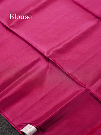Beautiful Rust Orange Pure Mix Kanjivaram Soft Silk Saree With Contrast Pink Fancy Border