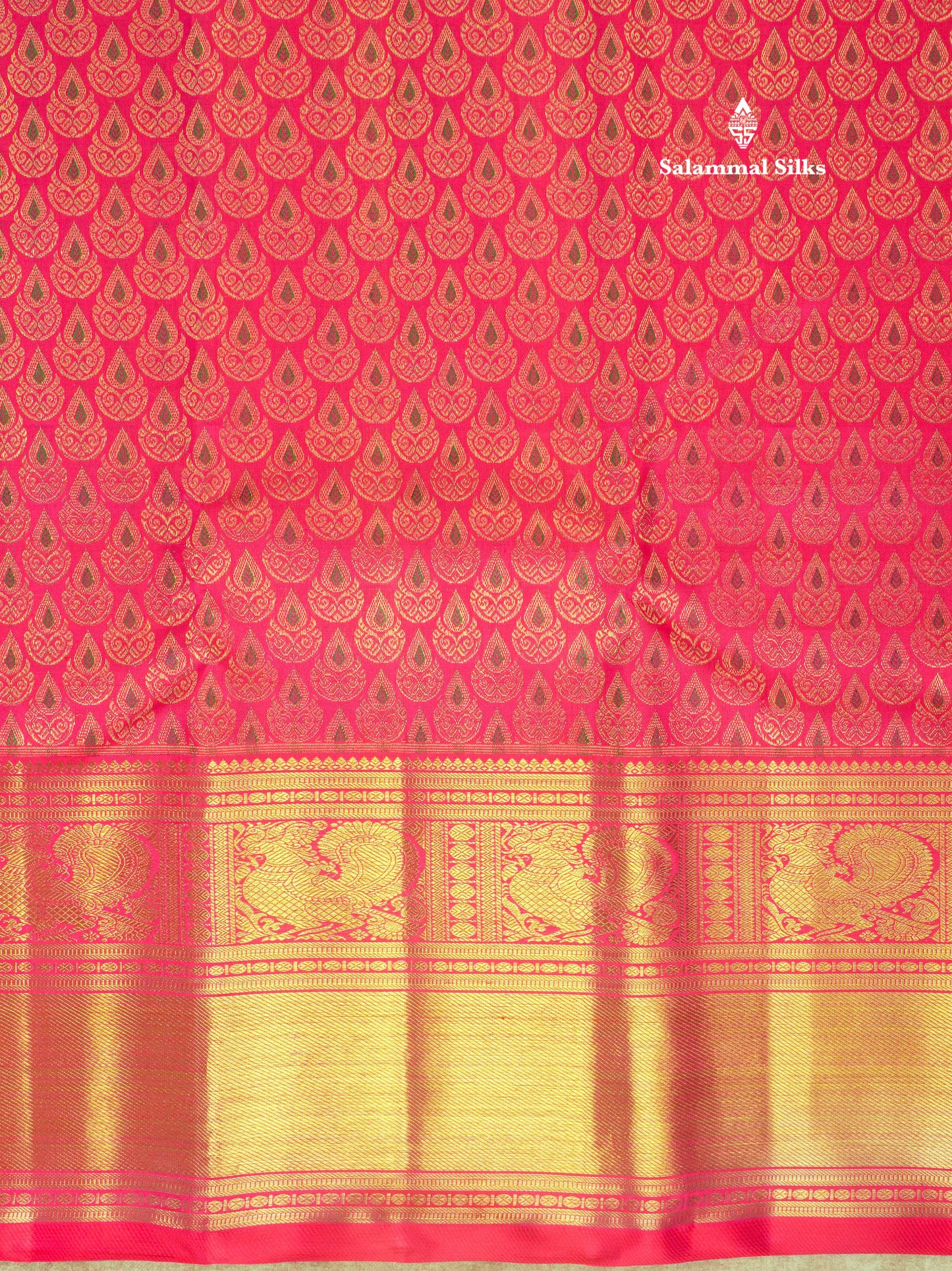 Pure zari (3G) Pinkish Red Meenakari Work Pure Kanjivaram Silk Saree with Traditional Gold Zari Border