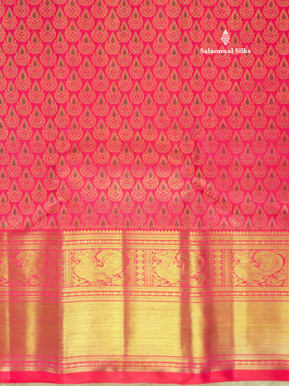 Pure zari (3G) Pinkish Red Meenakari Work Pure Kanjivaram Silk Saree with Traditional Gold Zari Border