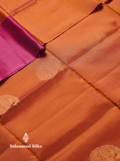 Beautiful Rust Orange Pure Mix Kanjivaram Soft Silk Saree With Contrast Pink Fancy Border