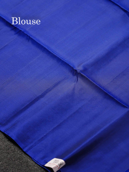Beautiful Peacock Blue PureMix Kanjivaram Soft Silk Saree With Contrast Violet Blue Fancy Border