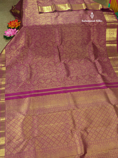 Pure Zari Bridal Purple Pure Kanjivaram Silk Saree With Medium Gold Zari Border