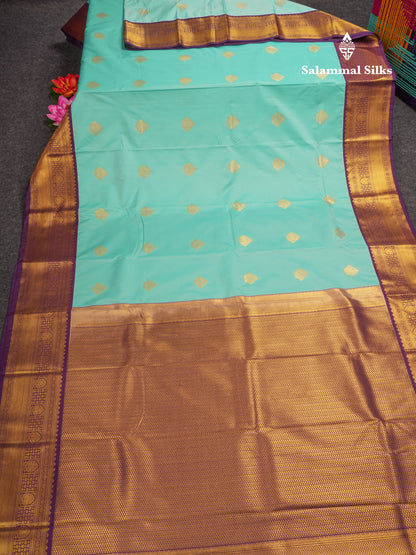 Sea Green Semi Silk Saree With Contrast Purple Traditional Border
