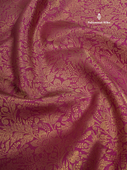 Pure Zari Bridal Purple Pure Kanjivaram Silk Saree With Medium Gold Zari Border