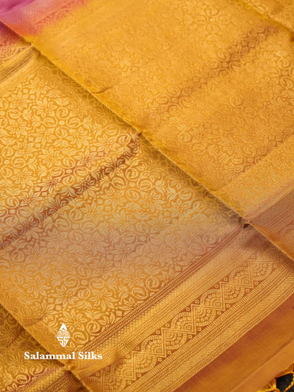 Beautiful Rust Orange Pure Mix Kanjivaram Soft Silk Saree With Contrast Pink Fancy Border