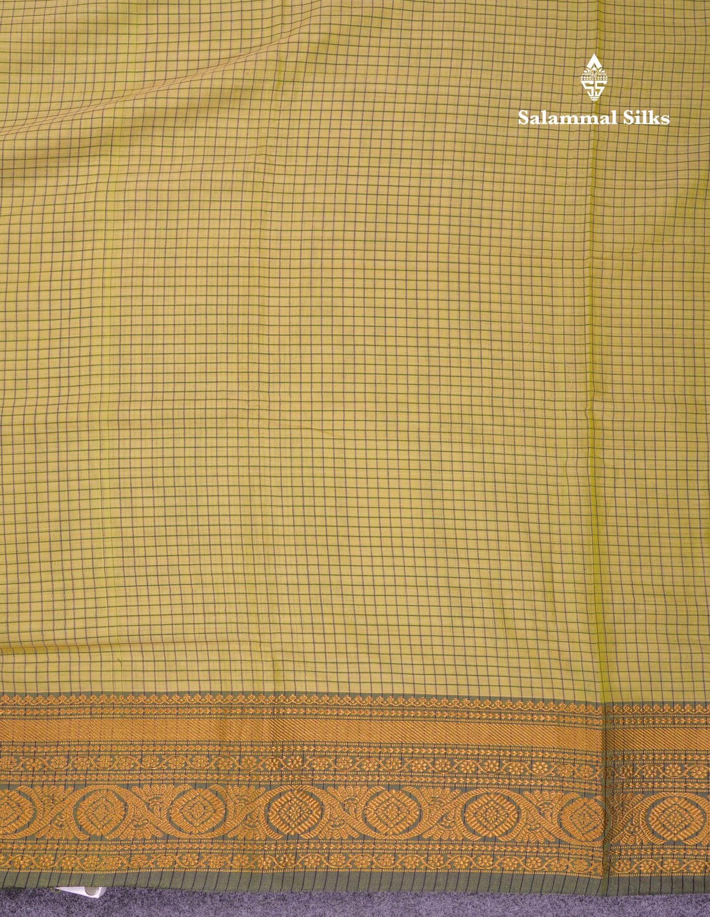 Beautiful Pista Green Small Checks Pure Cotton Saree With Traditional Evening Morning Border