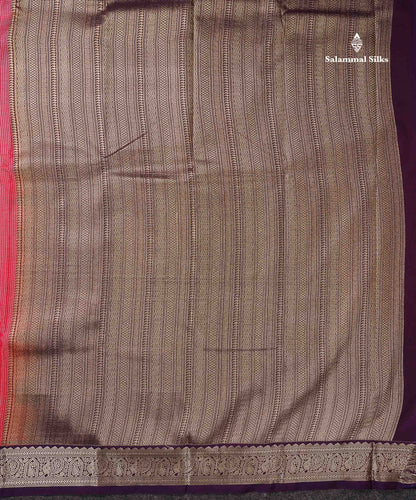 Semi Silk Saree -  Dual Tone Pink Butta With Vaira Oosi Checks Along With Contrast Dark Purple Traditional Small Border