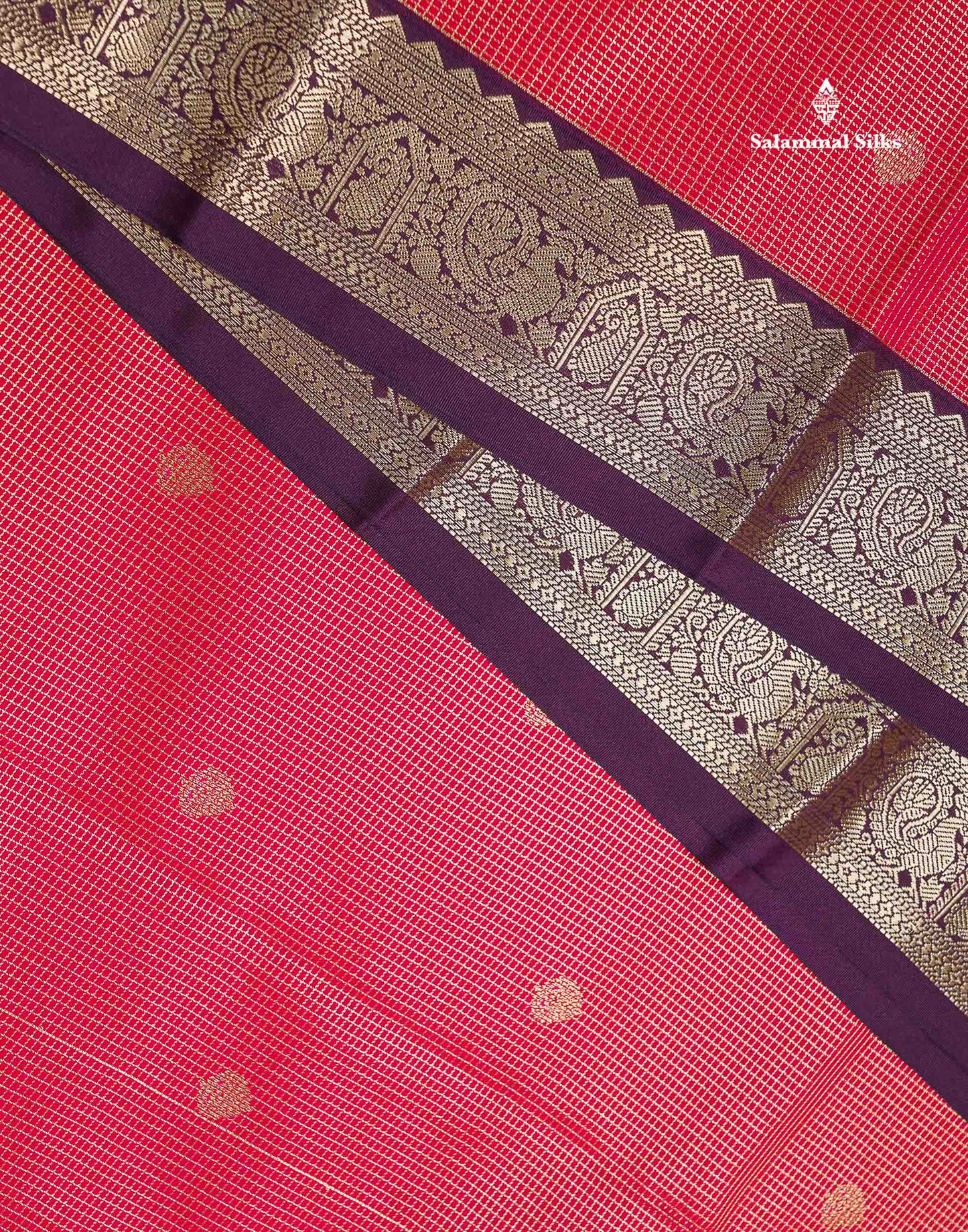 Semi Silk Saree -  Dual Tone Pink Butta With Vaira Oosi Checks Along With Contrast Dark Purple Traditional Small Border