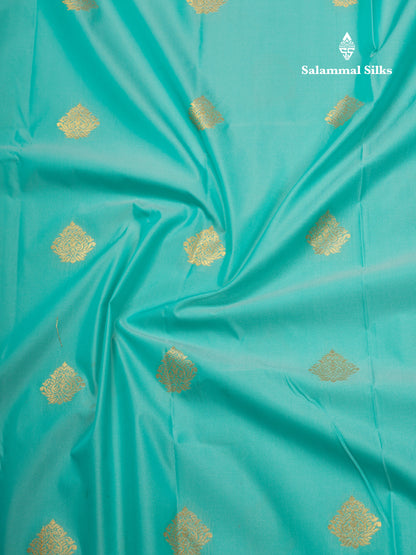 Sea Green Semi Silk Saree With Contrast Purple Traditional Border
