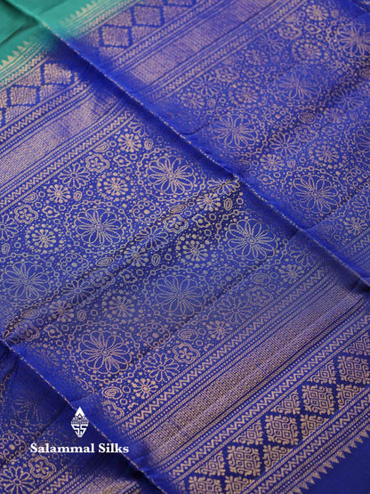 Beautiful Mehandi Green PureMix Kanjivaram Soft Silk Saree With Contrast Ink Blue Fancy Border