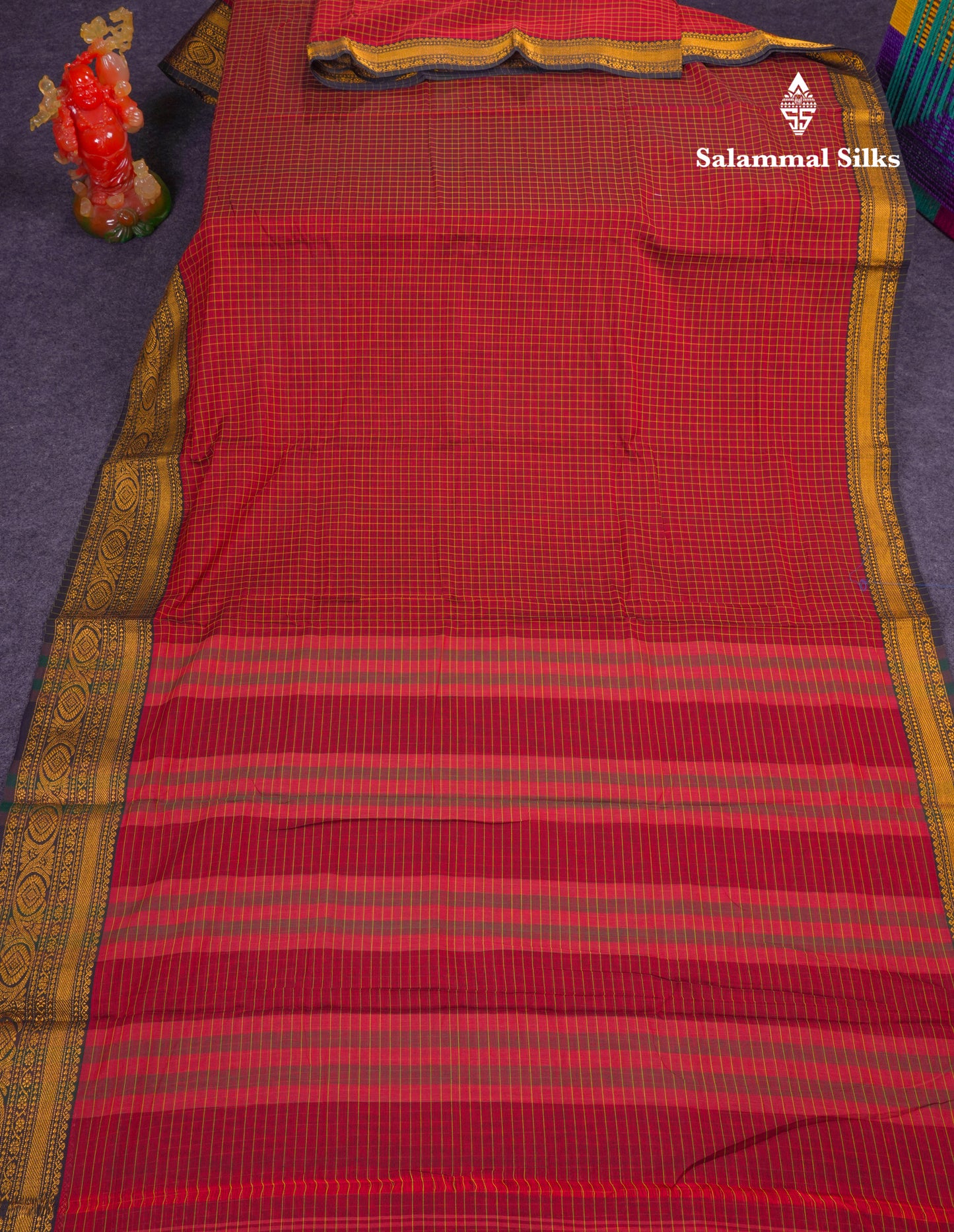 Beautiful Pista Green Small Checks Pure Cotton Saree With Traditional Evening Morning Border