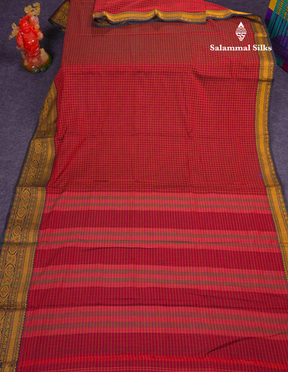 Beautiful Pista Green Small Checks Pure Cotton Saree With Traditional Evening Morning Border