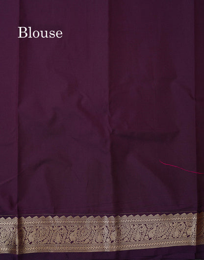 Semi Silk Saree -  Dual Tone Pink Butta With Vaira Oosi Checks Along With Contrast Dark Purple Traditional Small Border