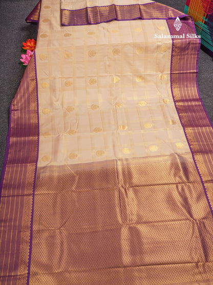 Beige Semi Silk Saree With Contrast Purple Traditional Border