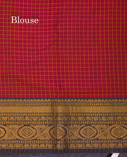 Beautiful Pista Green Small Checks Pure Cotton Saree With Traditional Evening Morning Border