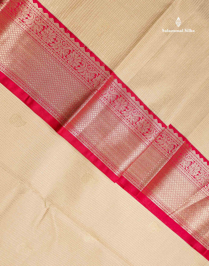 Semi Silk Saree - Brown Mango Butta With Tiny Vaira Oosi Checks Along With Contrast Cream Sandal Border