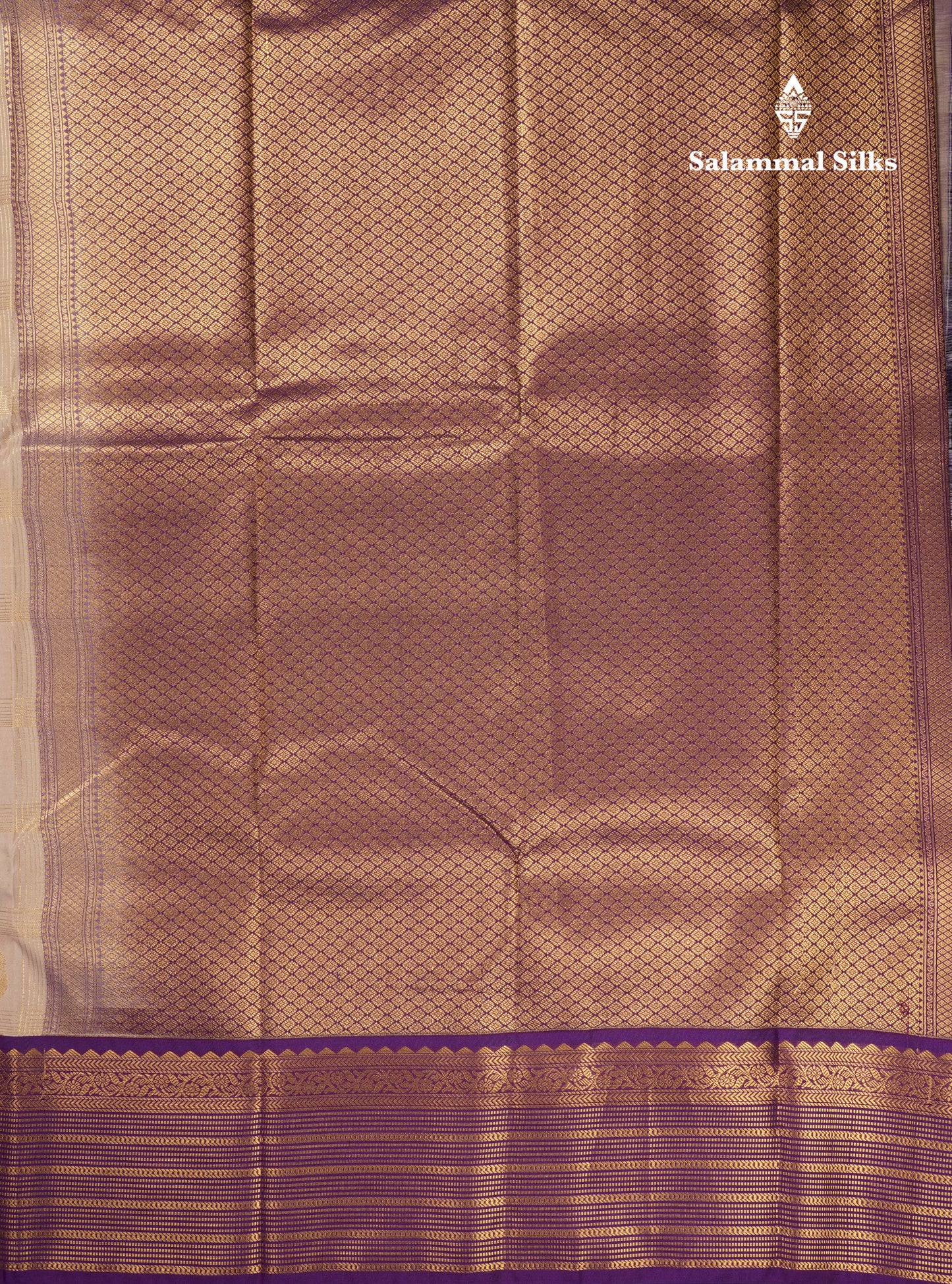 Beige Semi Silk Saree With Contrast Purple Traditional Border