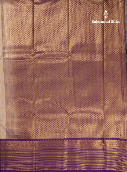 Beige Semi Silk Saree With Contrast Purple Traditional Border