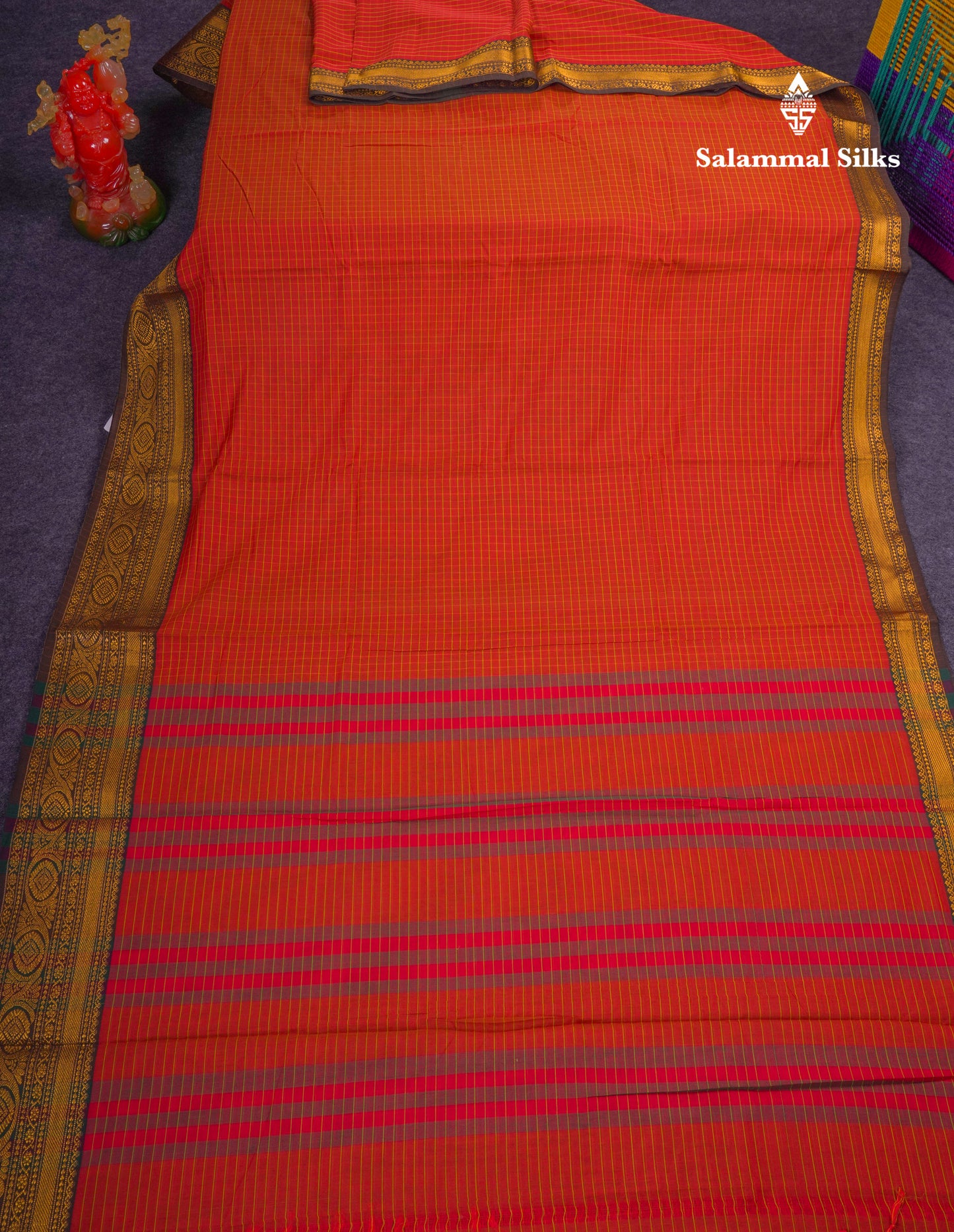 Beautiful Pista Green Small Checks Pure Cotton Saree With Traditional Evening Morning Border