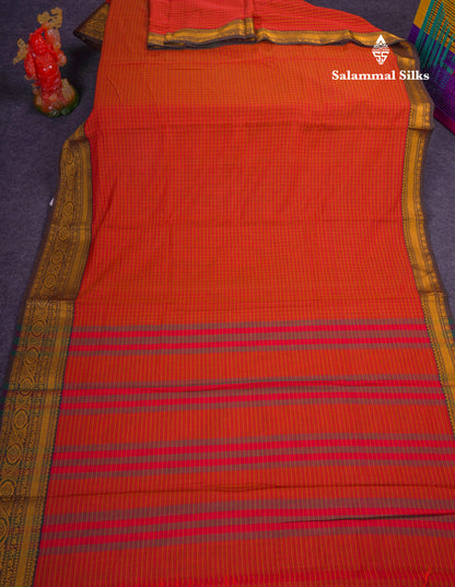 Beautiful Pista Green Small Checks Pure Cotton Saree With Traditional Evening Morning Border
