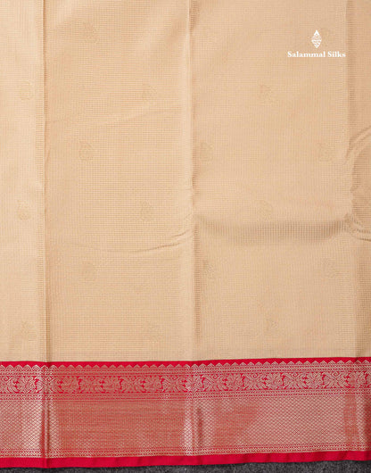 Semi Silk Saree - Brown Mango Butta With Tiny Vaira Oosi Checks Along With Contrast Cream Sandal Border