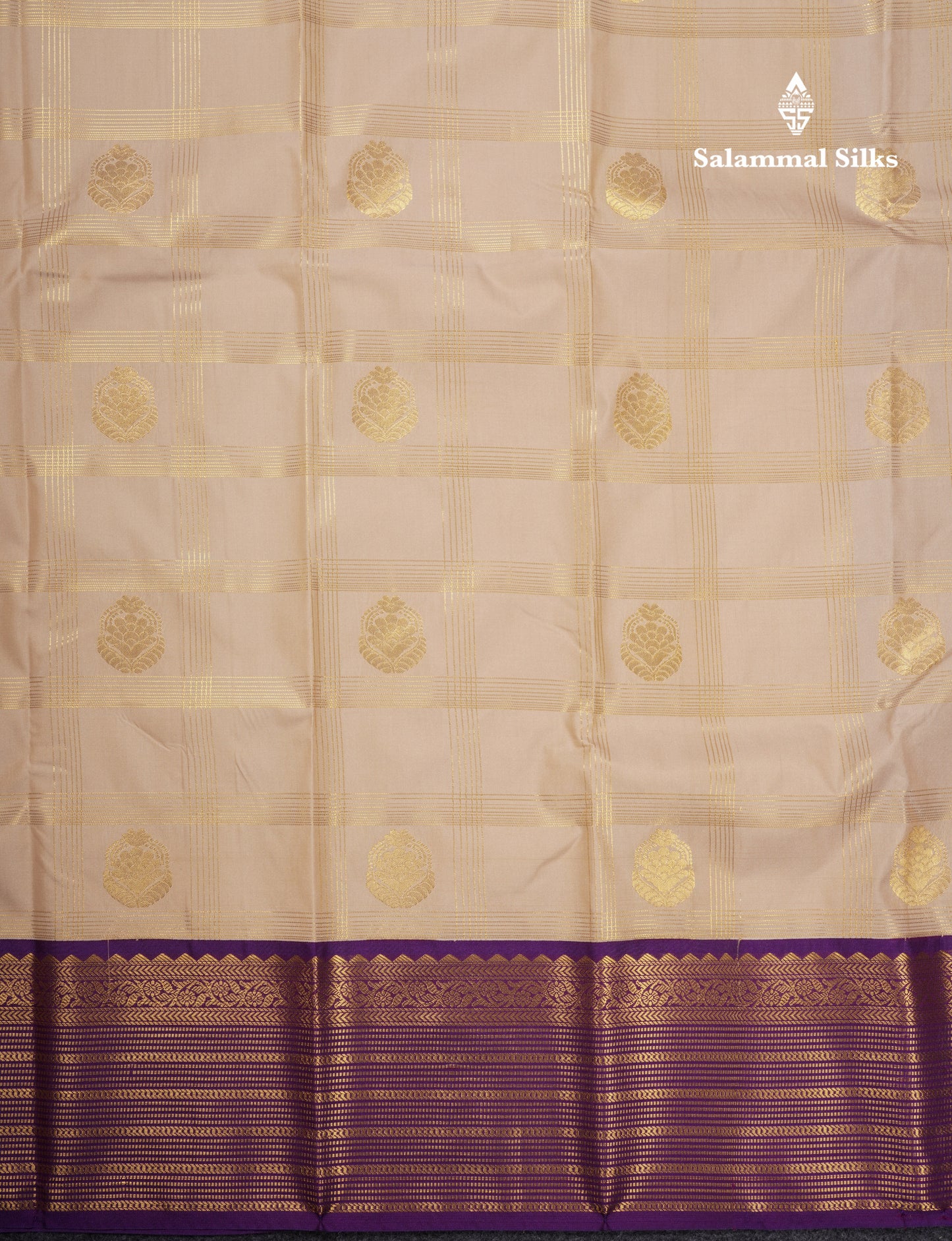 Beige Semi Silk Saree With Contrast Purple Traditional Border