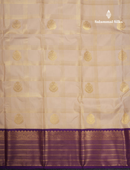 Beige Semi Silk Saree With Contrast Purple Traditional Border