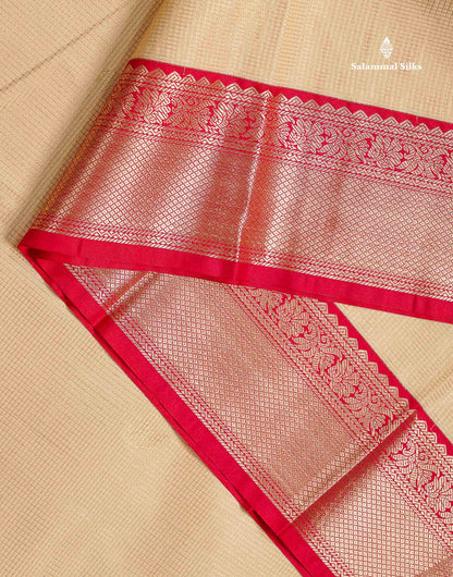 Semi Silk Saree - Brown Mango Butta With Tiny Vaira Oosi Checks Along With Contrast Cream Sandal Border
