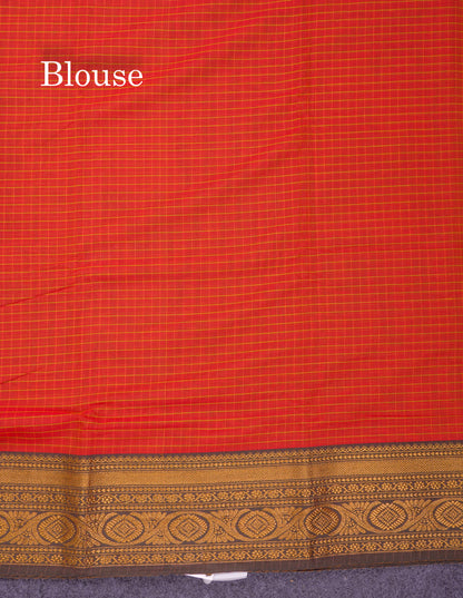 Beautiful Pista Green Small Checks Pure Cotton Saree With Traditional Evening Morning Border