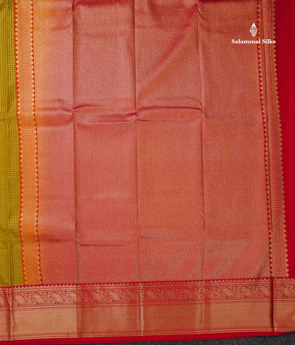 Semi Silk Saree - Light Rexona Green Butta With Small Checks Along With Contrast Pink Traditional Border