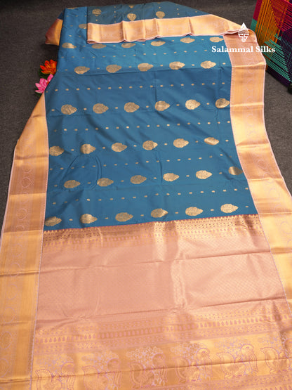 Peacock Blue Semi Silk Saree With Contrast Baby Pink Blouse