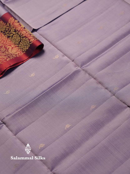 Beautiful Light Lavender PureMix Kanjivaram Soft Silk Saree With Contrast Pinkish Red Fancy Border