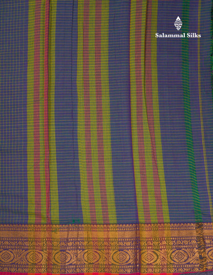 Beautiful Pista Green Small Checks Pure Cotton Saree With Traditional Evening Morning Border