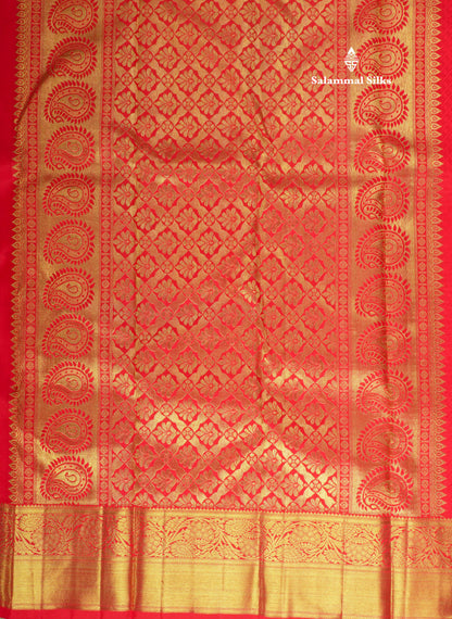 Pure Zari Bridal Red Pure Kanjivaram Silk Saree With Gold Zari Border