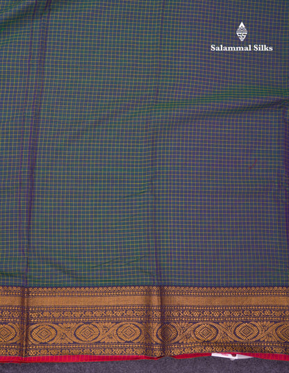 Beautiful Pista Green Small Checks Pure Cotton Saree With Traditional Evening Morning Border