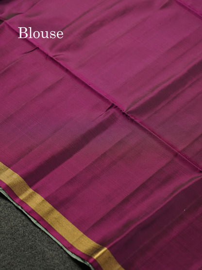 Beautiful Grey PureMix Kanjivaram Soft Silk Saree With Contrast Violet Pochampalli Pallu