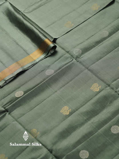 Beautiful Grey PureMix Kanjivaram Soft Silk Saree With Contrast Violet Pochampalli Pallu