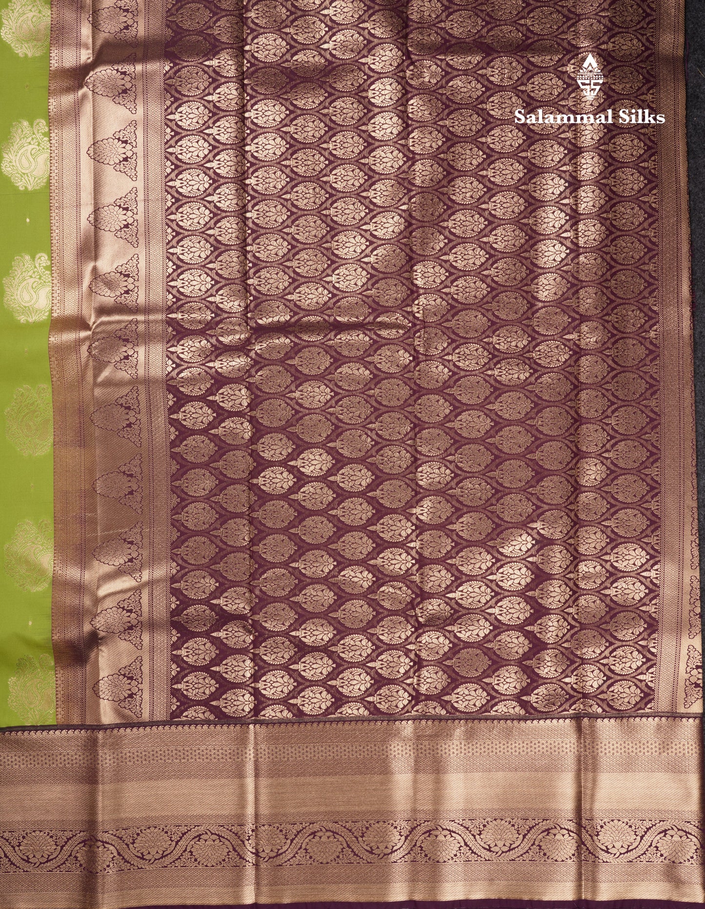 Parrot Green Semi Silk Saree With Contrast Dark Magenta Border