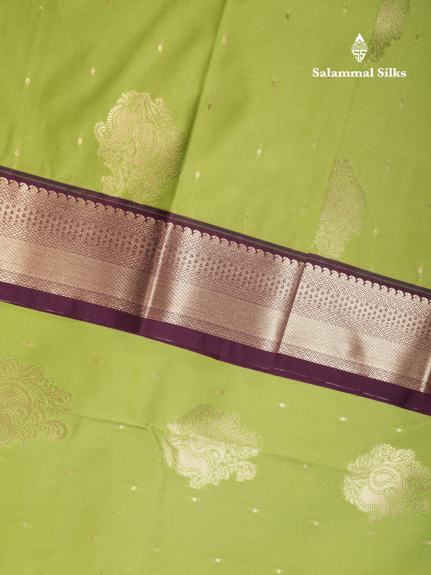 Parrot Green Semi Silk Saree With Contrast Dark Magenta Border