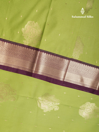 Parrot Green Semi Silk Saree With Contrast Dark Magenta Border