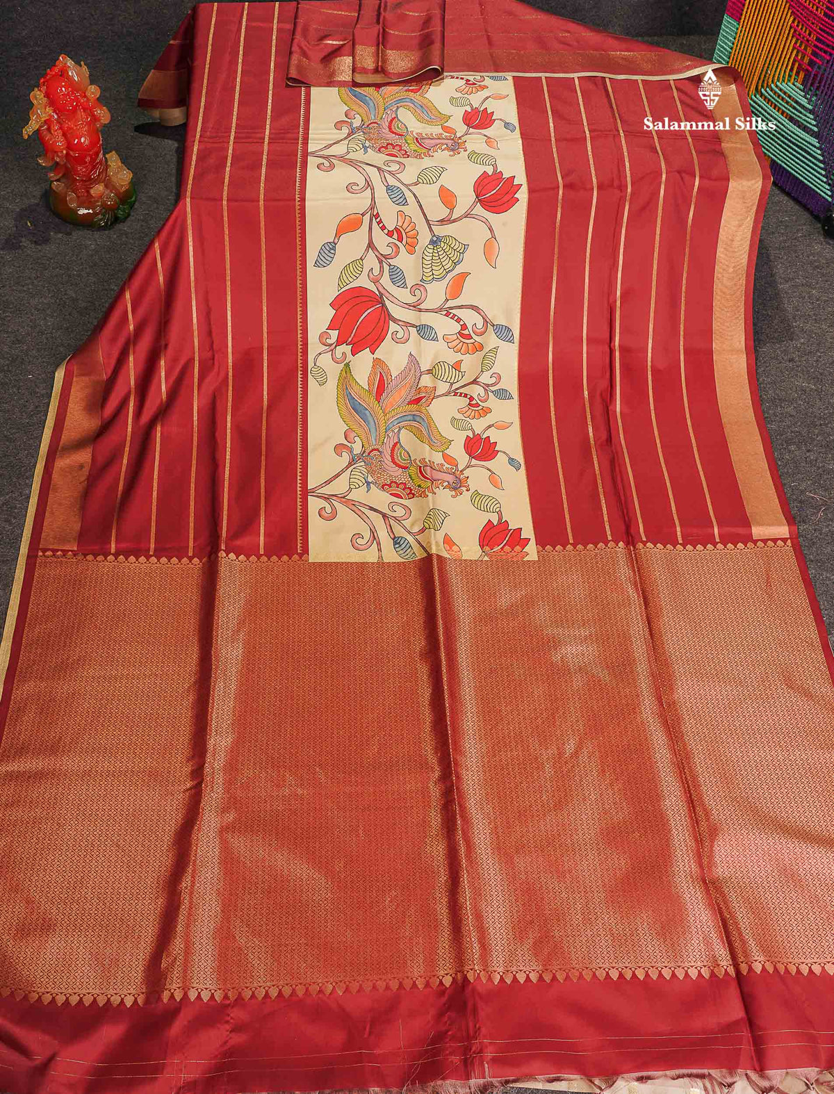 Soft Semi Mysore Silk Saree - Maroon Colour Body With Kalamkari Design & Blouse