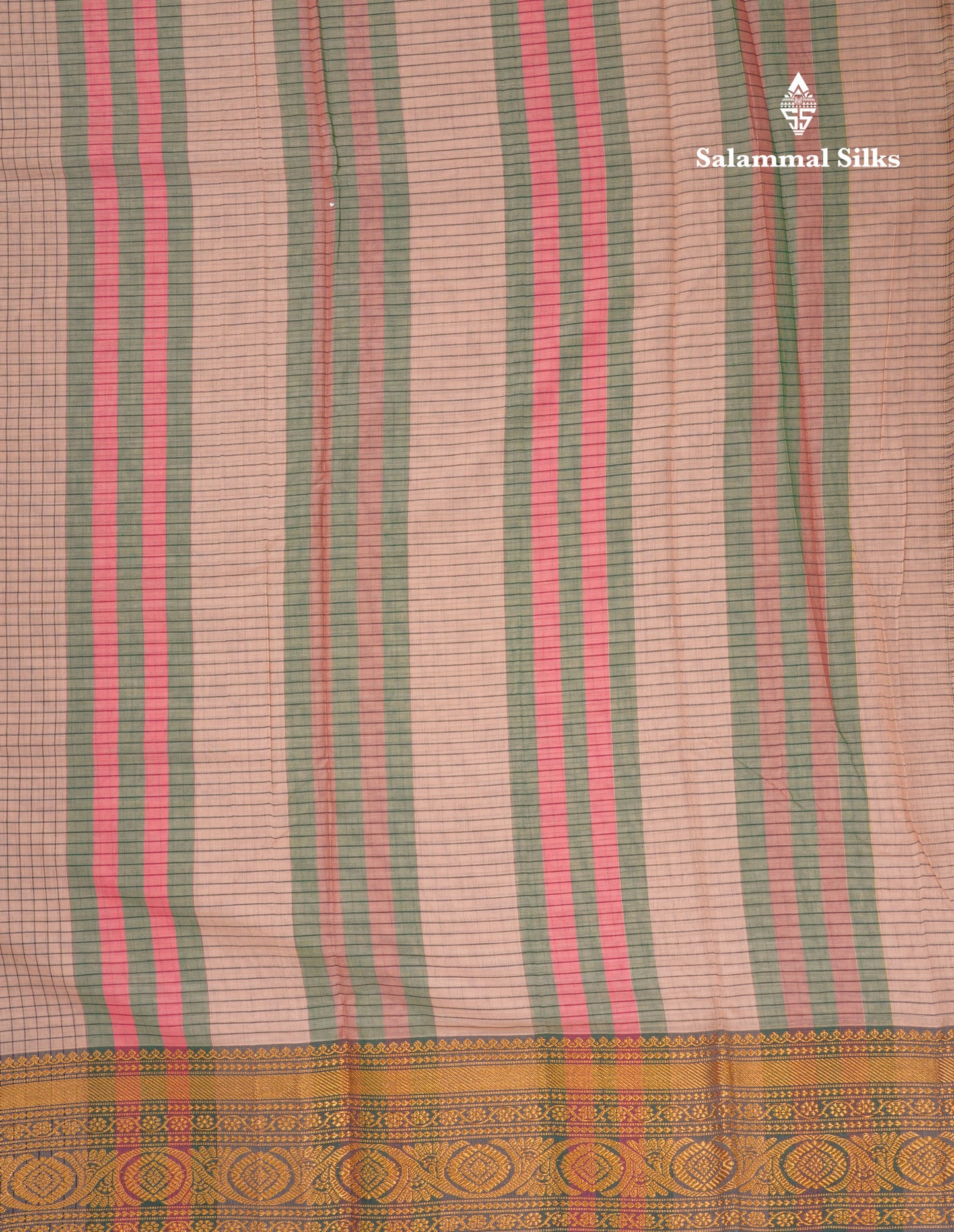 Beautiful Pista Green Small Checks Pure Cotton Saree With Traditional Evening Morning Border
