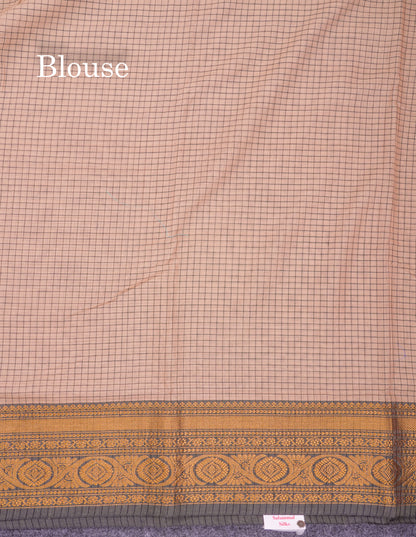 Beautiful Pista Green Small Checks Pure Cotton Saree With Traditional Evening Morning Border