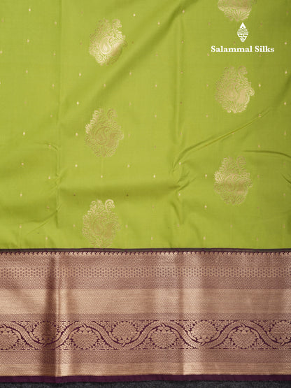 Parrot Green Semi Silk Saree With Contrast Dark Magenta Border
