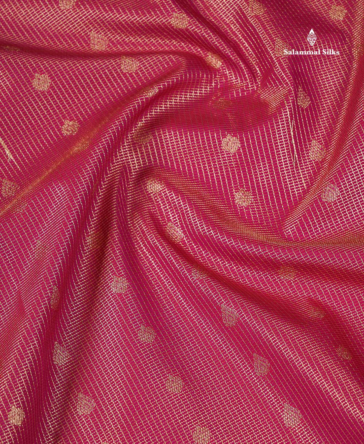 Semi Silk Saree - Pink Butta With Tiny Vaira Oosi Checks Along With Contrast Dark Purple Traditional Border